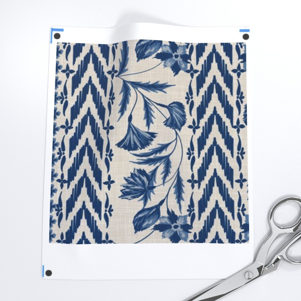 Folk Floral Stripe Medium Scale Blue Tan Chintz Flowers Custom Printed Fabric by Spoonflower Various Fabrics by the Yard or Fat Quarter
